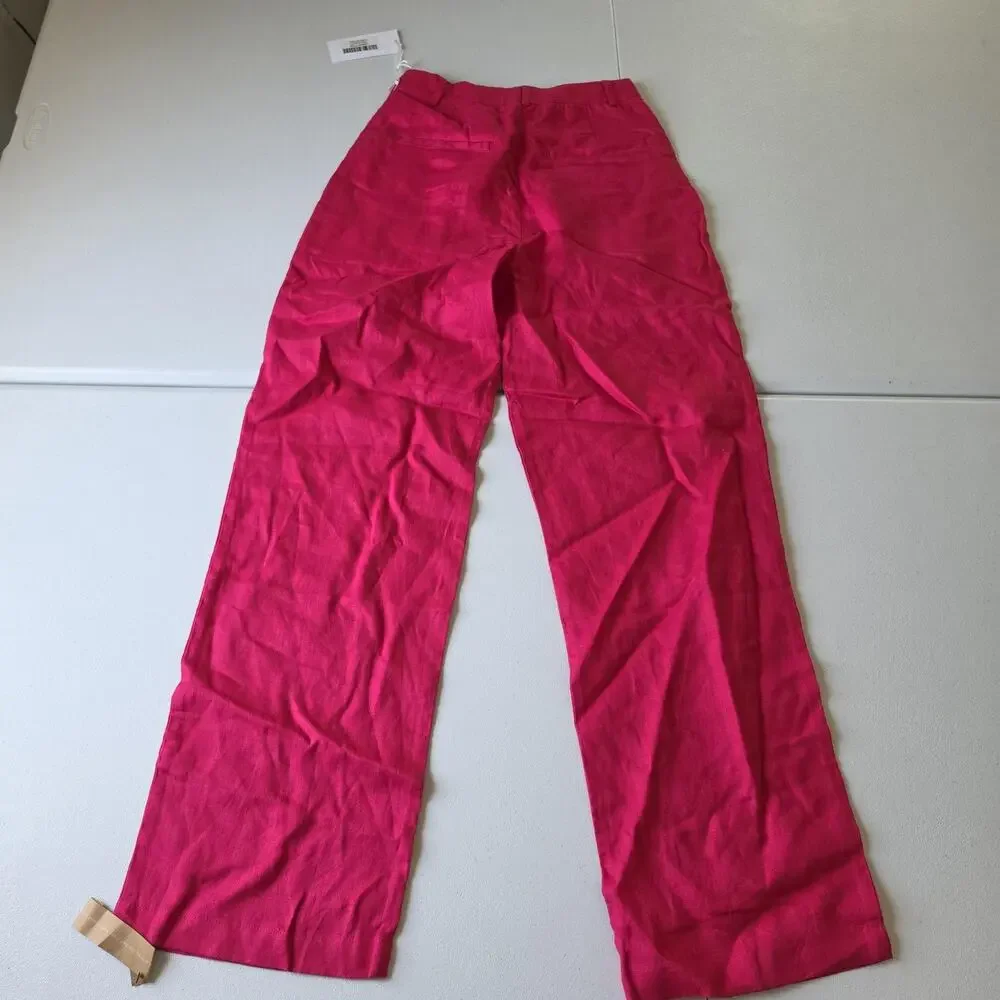 Reformation Pants Womens 0 Pink Linen Wide Leg Pleated Vesta Dress Trousers